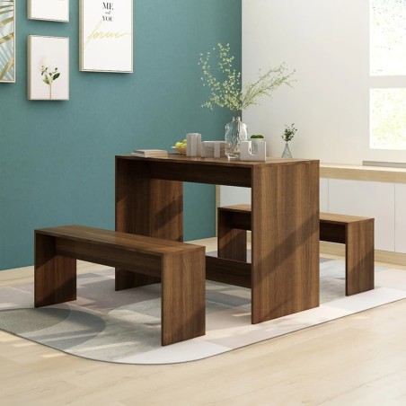 vidaXL Juego de comedor 3 piezas madera ingeniería marrón roble