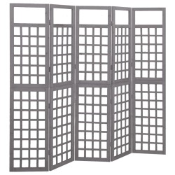 vidaXL Biombo/Enrejado de 5 paneles madera de abeto gris 201,5x180 cm