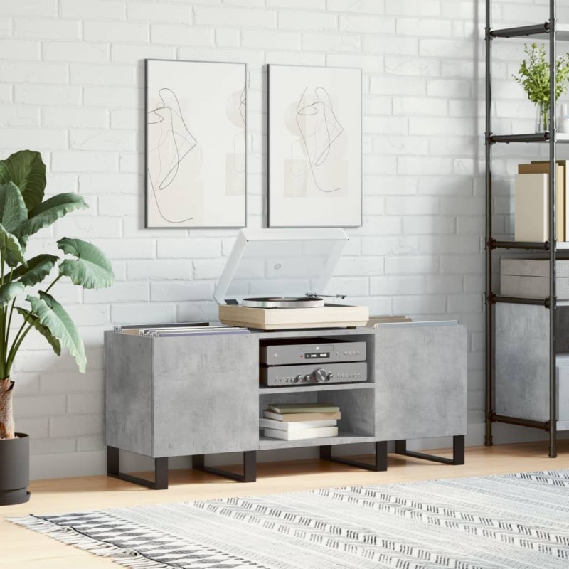 vidaXL Mueble discos madera contrachapada gris hormigón 121x38x48 cm vidaXL Mueble discos madera contrachapada gris hormigón 121x38x48 cm