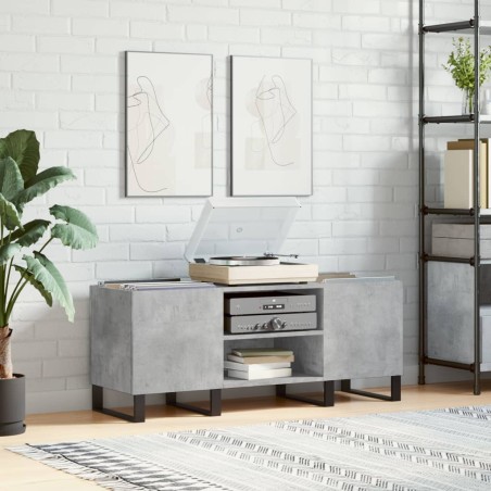 vidaXL Mueble discos madera contrachapada gris hormigón 121x38x48 cm