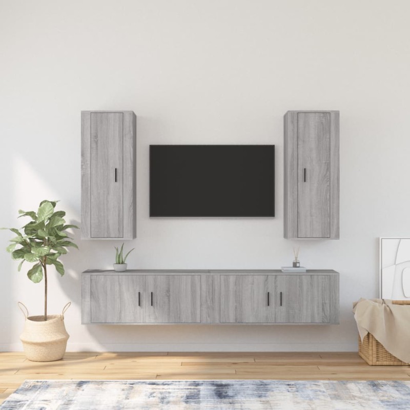 vidaXL Set de muebles para TV 4 pzas madera contrachapada gris Sonoma vidaXL Set de muebles para TV 4 pzas madera contrachapada gris Sonoma