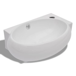 vidaXL Lavabo con hueco de grifo y rebosadero cerámica blanco