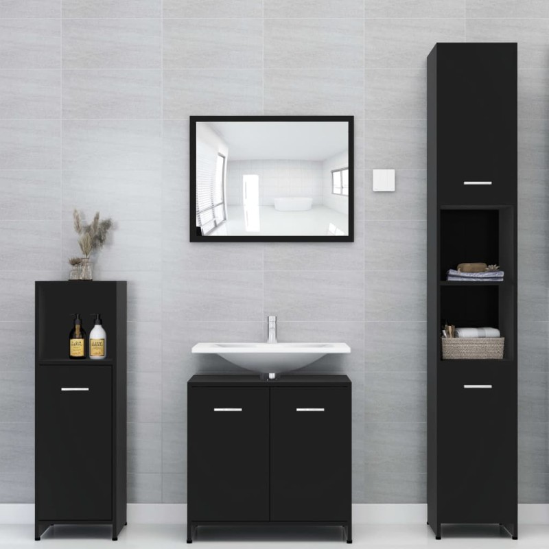 vidaXL Juego de muebles de baño 4 piezas madera ingeniería negro
