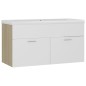 vidaXL Mueble con lavabo madera de ingeniería blanco y roble Sonoma vidaXL Mueble con lavabo madera de ingeniería blanco y roble Sonoma