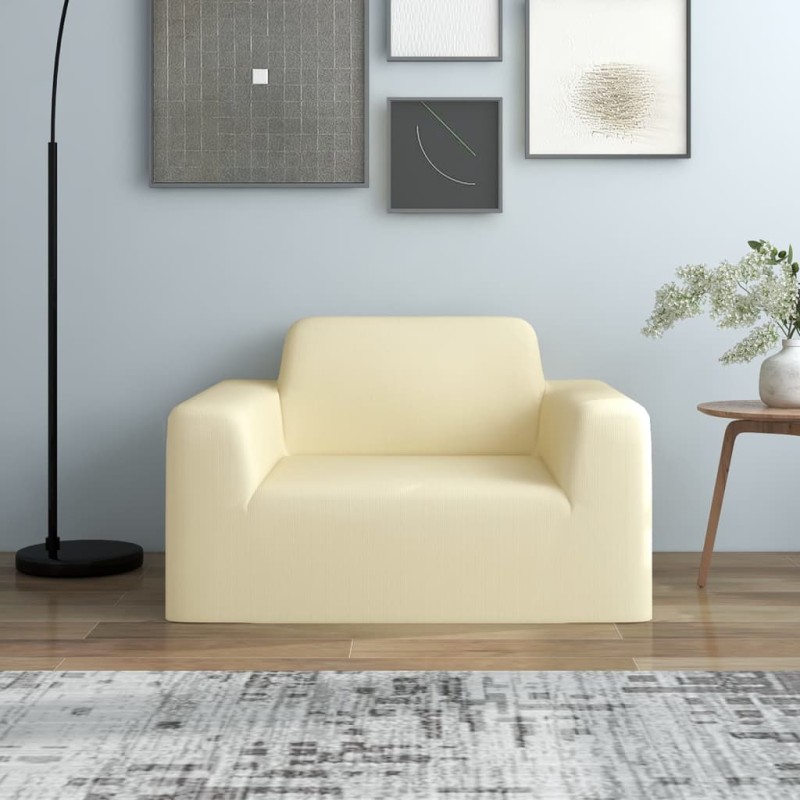 vidaXL Funda elástica para sillón poliéster jersey crema vidaXL Funda elástica para sillón poliéster jersey crema