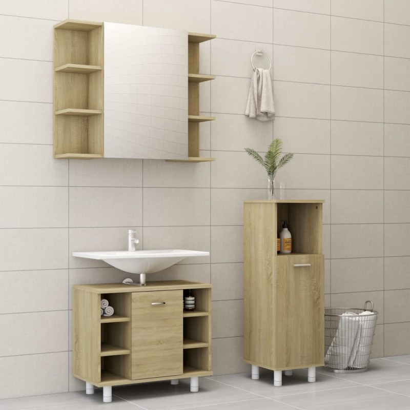 vidaXL Juego muebles de baño 3 pzas madera de ingeniería roble Sonoma vidaXL Juego muebles de baño 3 pzas madera de ingeniería roble Sonoma