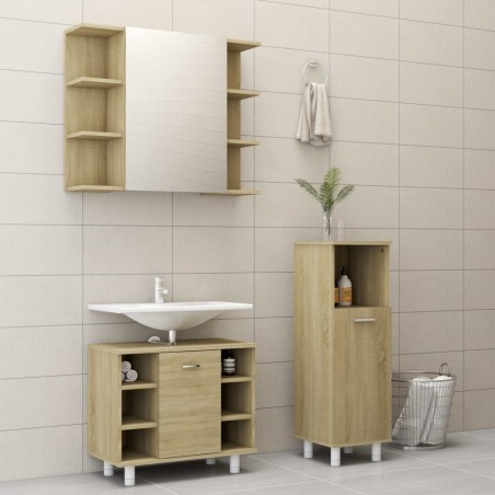 vidaXL Juego muebles de baño 3 pzas madera de ingeniería roble Sonoma