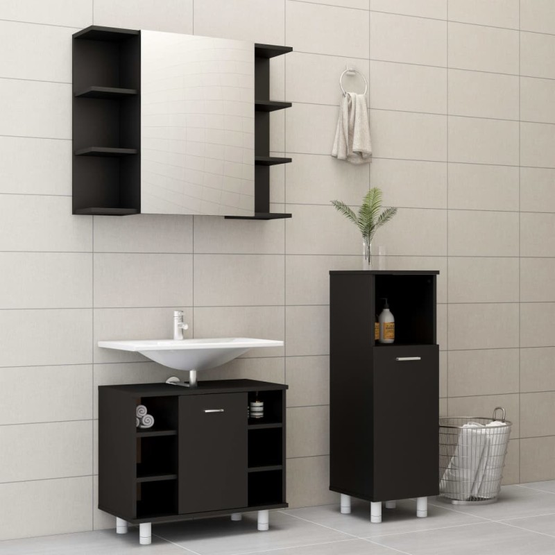 vidaXL Juego de muebles de baño 3 pzas madera ingeniería negro vidaXL Juego de muebles de baño 3 pzas madera ingeniería negro