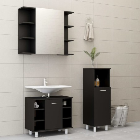 vidaXL Juego de muebles de baño 3 pzas madera ingeniería negro
