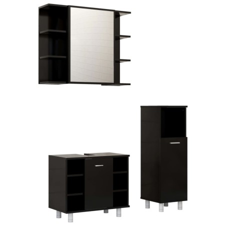 vidaXL Juego de muebles de baño 3 pzas madera ingeniería negro