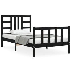vidaXL Estructura de cama con cabecero madera maciza negro 90x190 cm