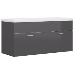 vidaXL Mueble con lavabo madera de ingeniería gris brillante