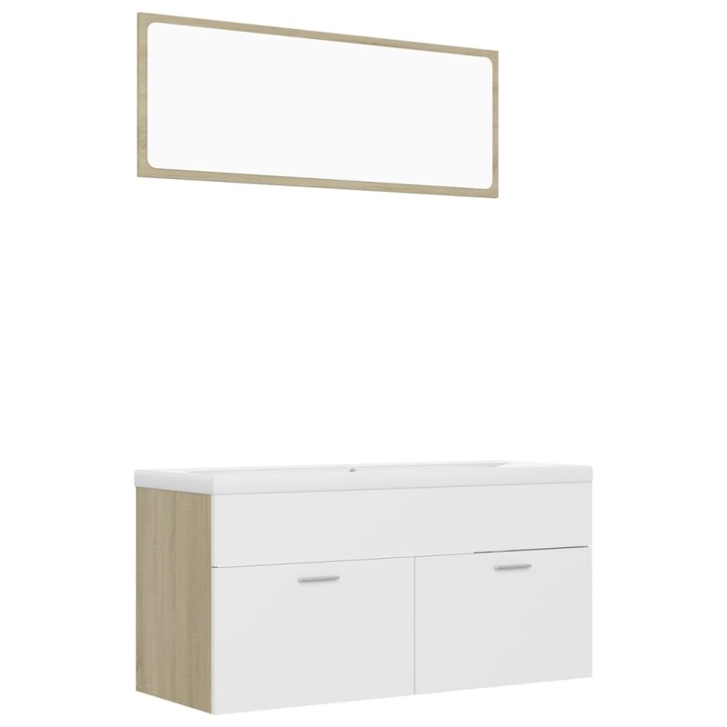 vidaXL Set de muebles de baño madera ingeniería blanco y roble Sonoma vidaXL Set de muebles de baño madera ingeniería blanco y roble Sonoma