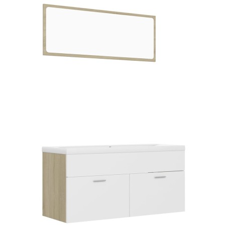 vidaXL Set de muebles de baño madera ingeniería blanco y roble Sonoma