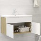 vidaXL Mueble con lavabo madera de ingeniería blanco y roble Sonoma vidaXL Mueble con lavabo madera de ingeniería blanco y roble Sonoma