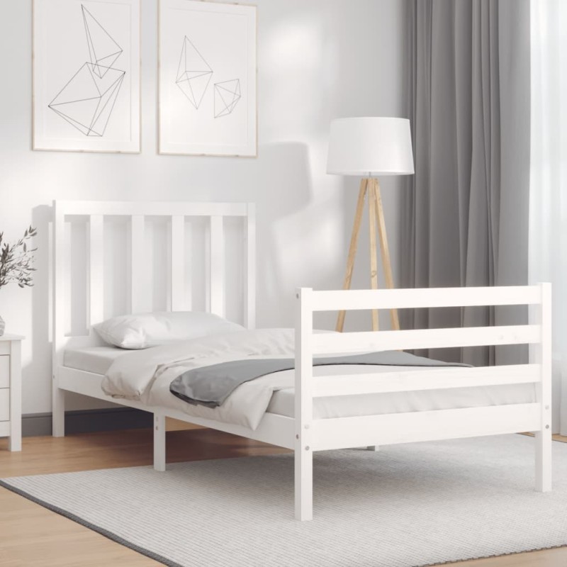 vidaXL Estructura de cama con cabecero madera maciza blanco 90x200 cm vidaXL Estructura de cama con cabecero madera maciza blanco 90x200 cm