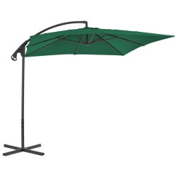 vidaXL Sombrilla voladiza con poste de acero 250x250 cm verde