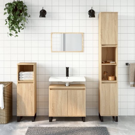 vidaXL Set de muebles de baño 3 pzas madera contrachapada roble sonoma