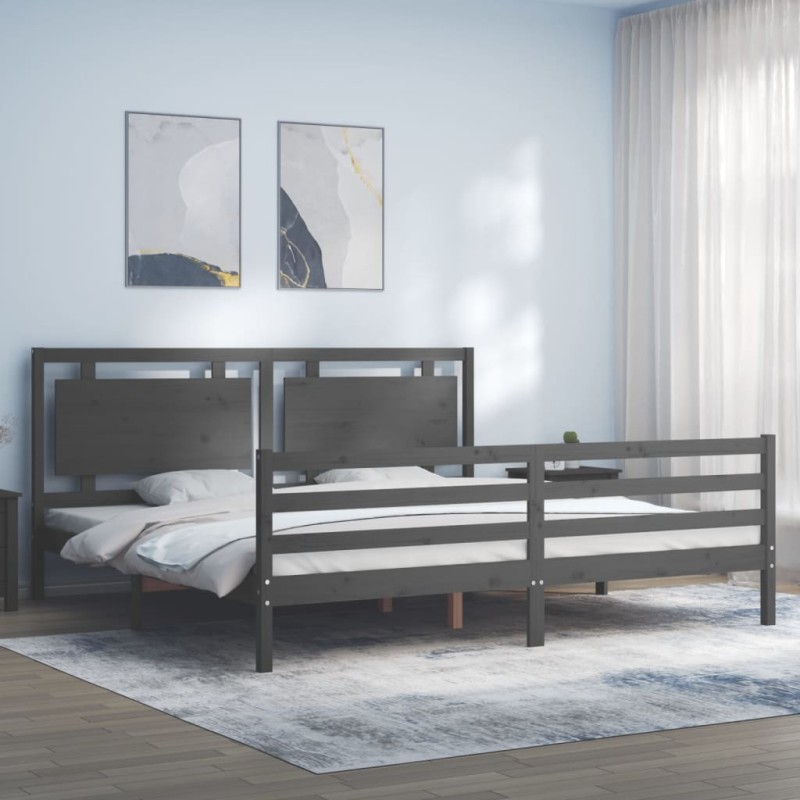 vidaXL Estructura de cama con cabecero madera maciza gris 200x200 cm vidaXL Estructura de cama con cabecero madera maciza gris 200x200 cm