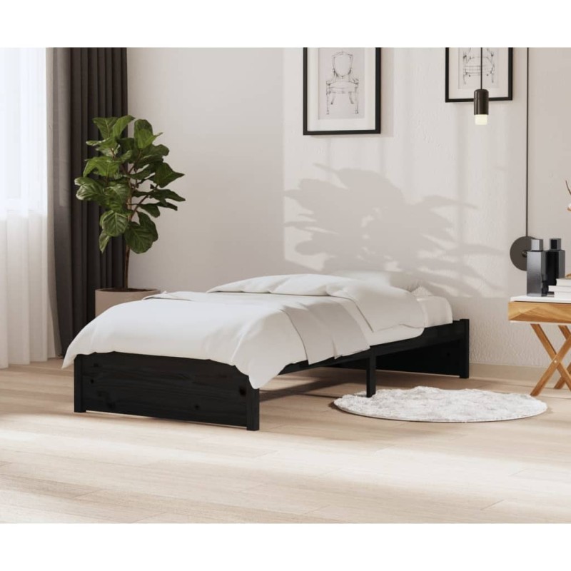 vidaXL Estructura de cama madera maciza negro 90x200 cm