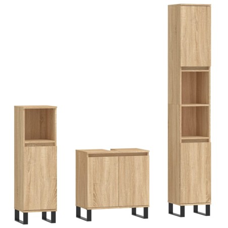vidaXL Set de muebles de baño 3 pzas madera contrachapada roble sonoma