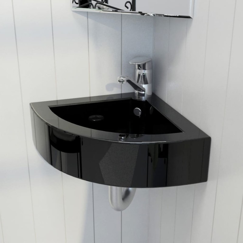 vidaXL Lavabo con rebosadero 45x32x12,5 cm negro vidaXL Lavabo con rebosadero 45x32x12,5 cm negro