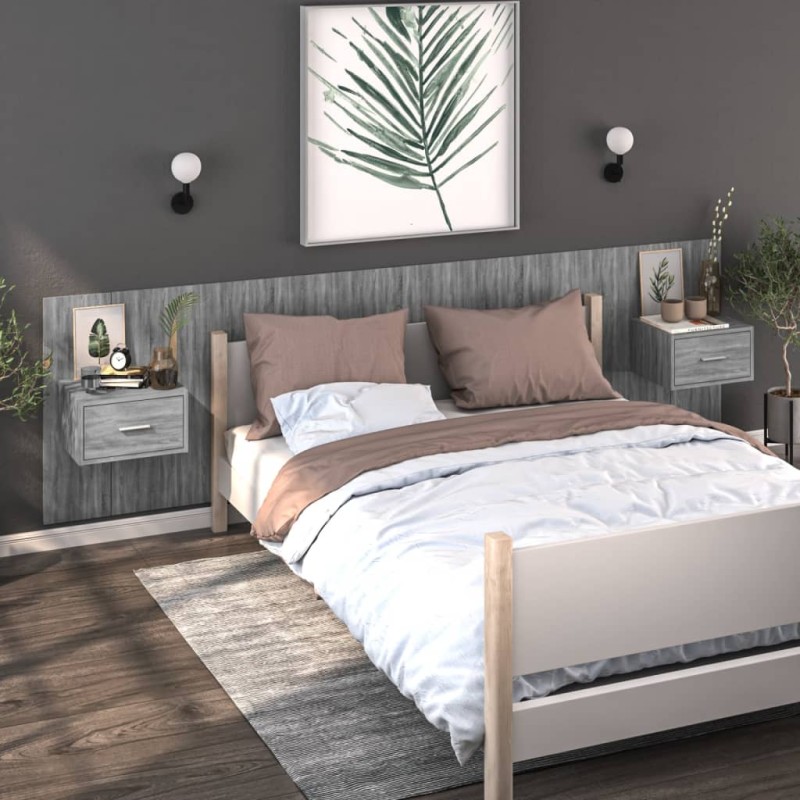 vidaXL Mesita de noche de pared 2 uds color gris Sonoma vidaXL Mesita de noche de pared 2 uds color gris Sonoma