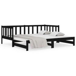 vidaXL Sofá cama extraíble madera maciza de pino negro 2x(90x190) cm