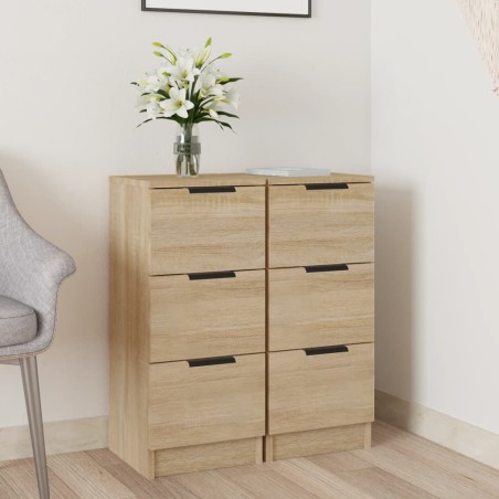 vidaXL Aparadores 2 uds madera contrachapada roble Sonoma 30x30x70 cm
