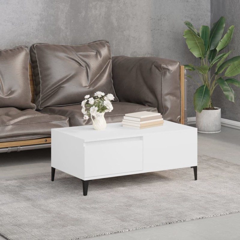 vidaXL Mesa de centro madera contrachapada blanco 90x50x36,5 cm vidaXL Mesa de centro madera contrachapada blanco 90x50x36,5 cm