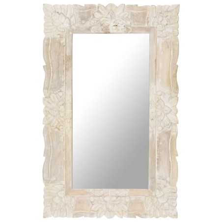 vidaXL Espejo de madera maciza de mango blanco 80x50 cm