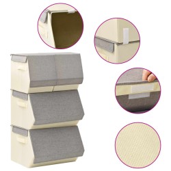 vidaXL Juego de cajas de almacenaje apilables 4 uds tela gris y crema