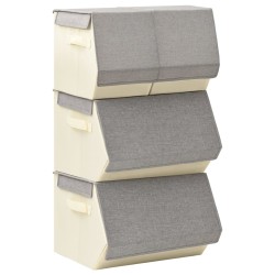 vidaXL Juego de cajas de almacenaje apilables 4 uds tela gris y crema