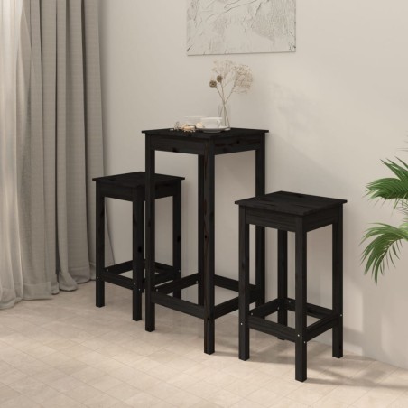 vidaXL Set de bar 3 piezas madera maciza de pino negro