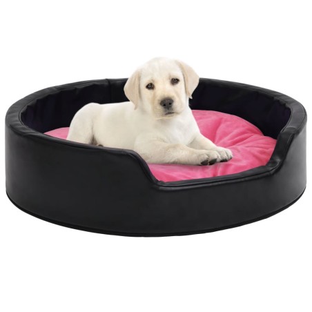 vidaXL Cama de perros felpa y cuero sintético negro y rosa 79x70x19 cm