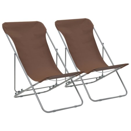 vidaXL Sillas de playa plegables 2 unidades acero y tela oxford marrón
