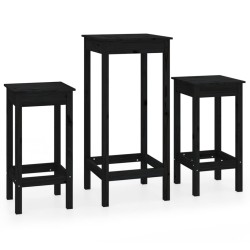 vidaXL Set de bar 3 piezas madera maciza de pino negro