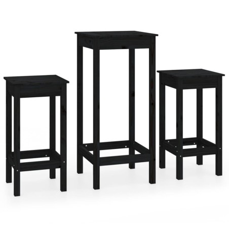 vidaXL Set de bar 3 piezas madera maciza de pino negro