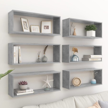 vidaXL Estante cubo pared 6 uds contrachapado gris hormigón 60x15x23cm