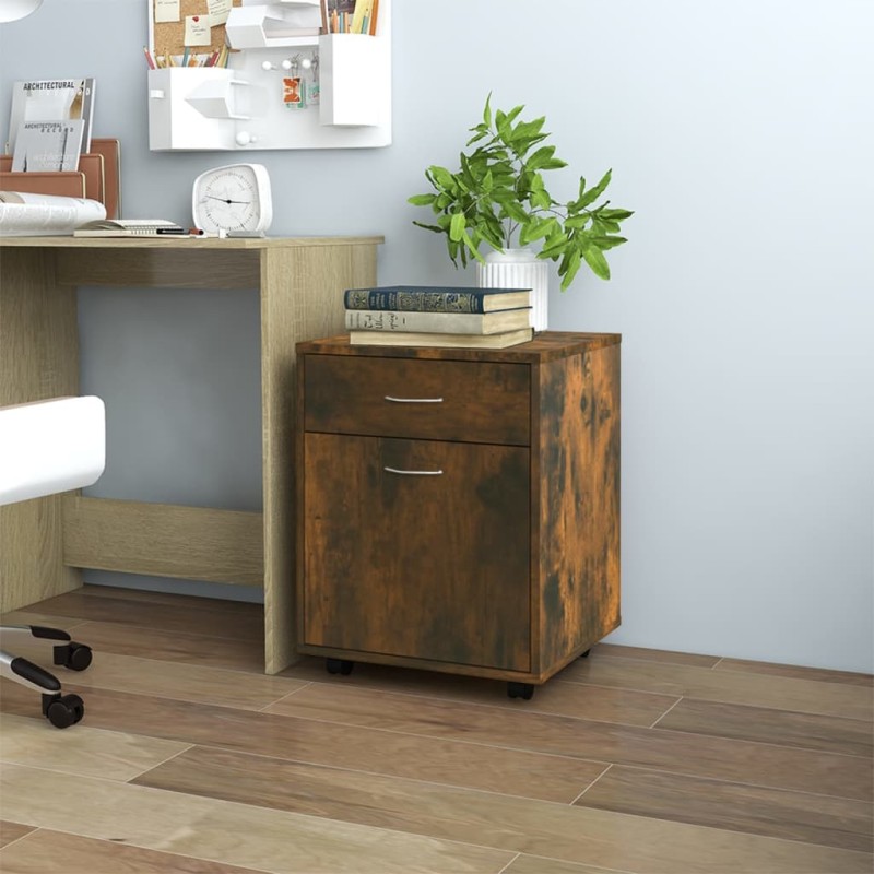 vidaXL Armario ruedas madera contrachapada roble ahumado 45x38x54 cm vidaXL Armario ruedas madera contrachapada roble ahumado 45x38x54 cm