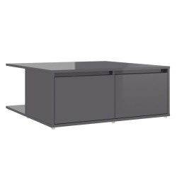 vidaXL Mesa de centro madera contrachapada gris brillante 80x80x31 cm