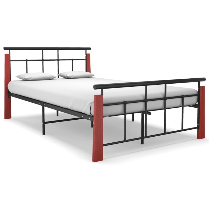 vidaXL Estructura de cama metal y madera maciza de roble 130x200 cm vidaXL Estructura de cama metal y madera maciza de roble 130x200 cm