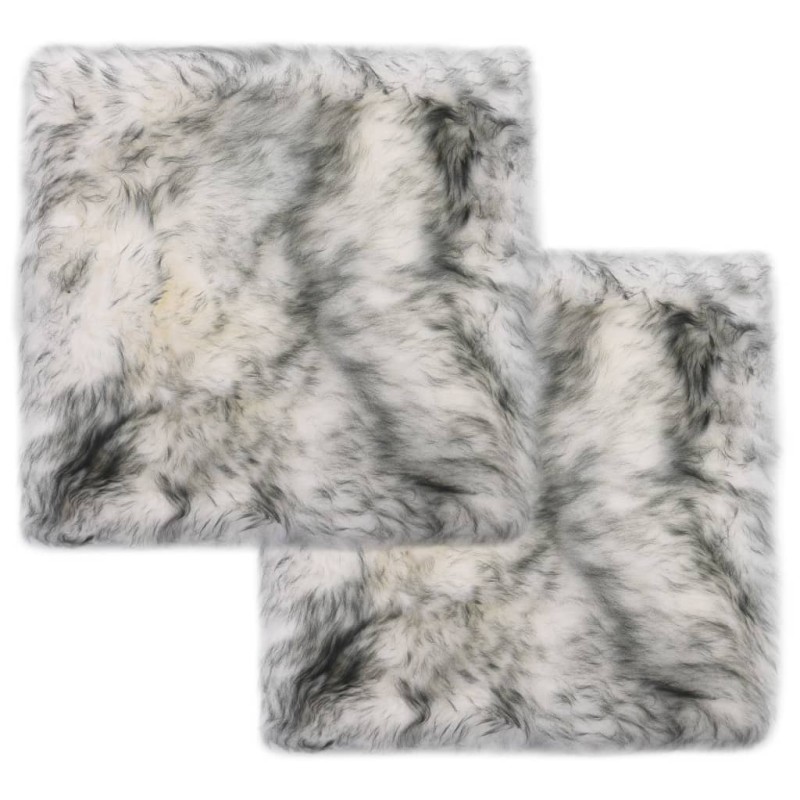 vidaXL Cojines de sillas 2 uds piel oveja genuina mezcla gris 40x40 cm