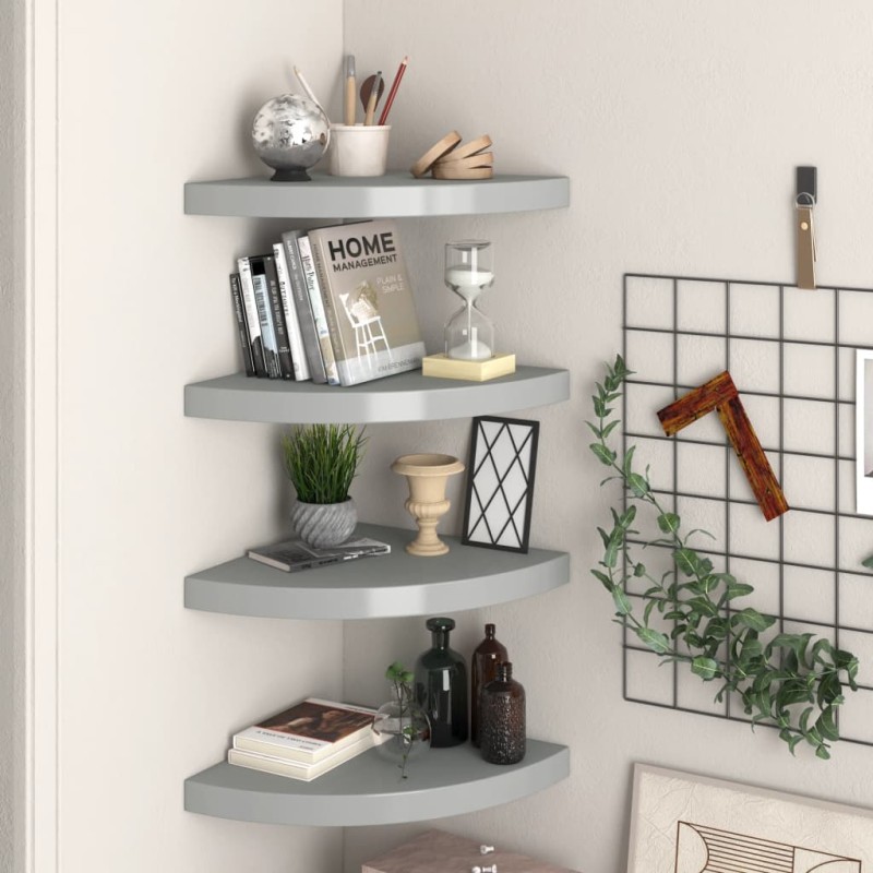 vidaXL Estantes flotantes de esquina 4 uds MDF gris 35x35x3,8 cm vidaXL Estantes flotantes de esquina 4 uds MDF gris 35x35x3,8 cm