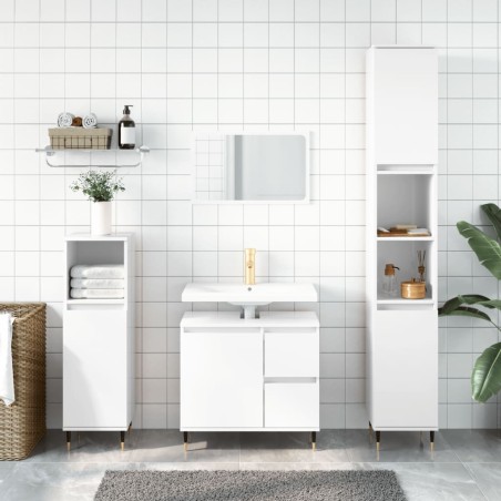 vidaXL Armario de baño madera contrachapada blanco brillo 30x30x190 cm