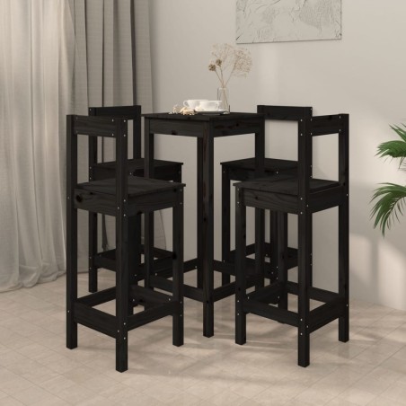 vidaXL Set de bar 5 piezas madera maciza de pino negro