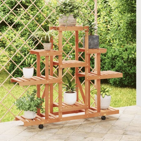 vidaXL Soporte de flores con ruedas madera maciza abeto 110x25x101 cm