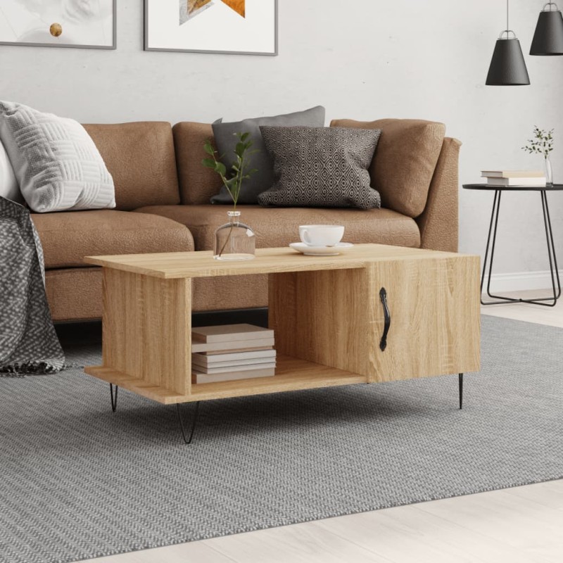 vidaXL Mesa de centro madera contrachapada roble Sonoma 90x50x40 cm