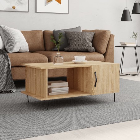 vidaXL Mesa de centro madera contrachapada roble Sonoma 90x50x40 cm