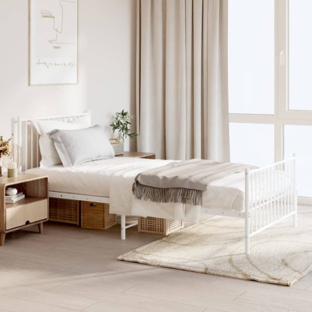 vidaXL Estructura cama metal con cabecero y pie cama blanca 100x200 cm